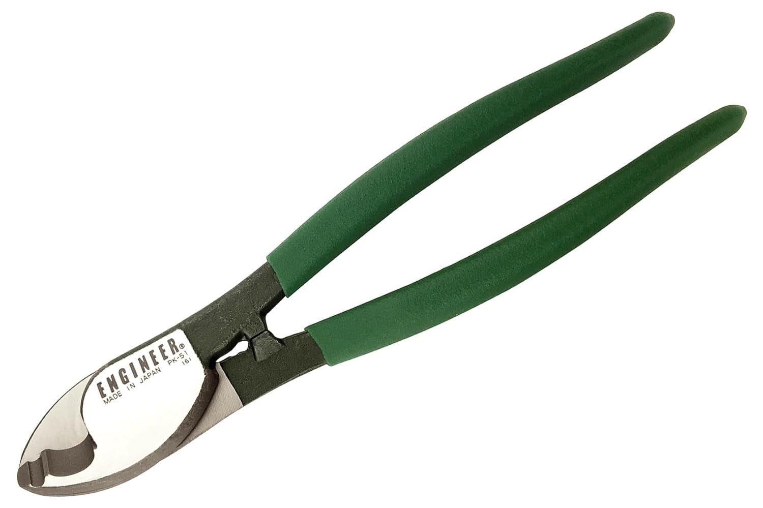 ENGINEER PK-51 Heavy Duty Cable Shears/Wire Cutters for Clean Cutting of Thick Electrical Cable, Coax & Nylon Rope etc. Made in Japan, (Green, 212mm)