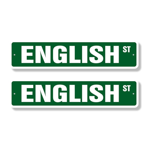 ENGLISH Classic Street Sign (2 Pack) teacher professor college school retirement Road Sign | 4" X 18" Plastic Address Sign