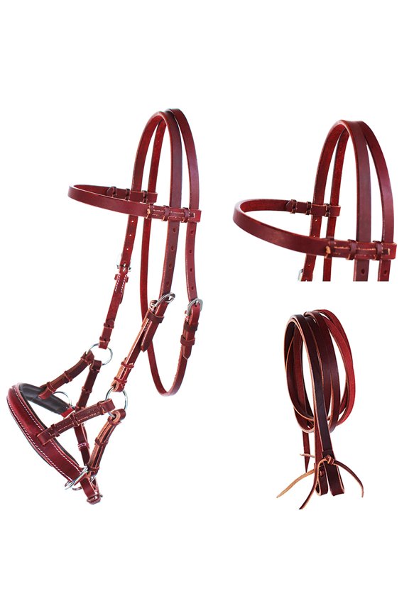 ENGLISH WESTERN HORSE LEATHER BITLESS BRIDLE SIDEPULL HALTER REINS 77RS01MG-F