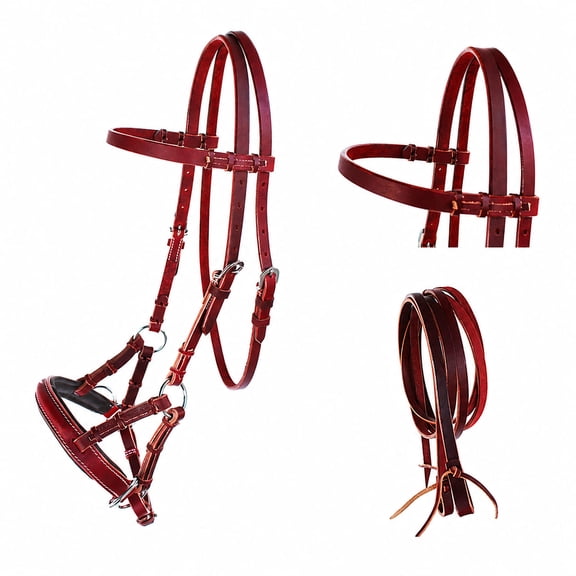 ENGLISH WESTERN HORSE LEATHER BITLESS BRIDLE SIDEPULL HALTER REINS 77RS01MG-F