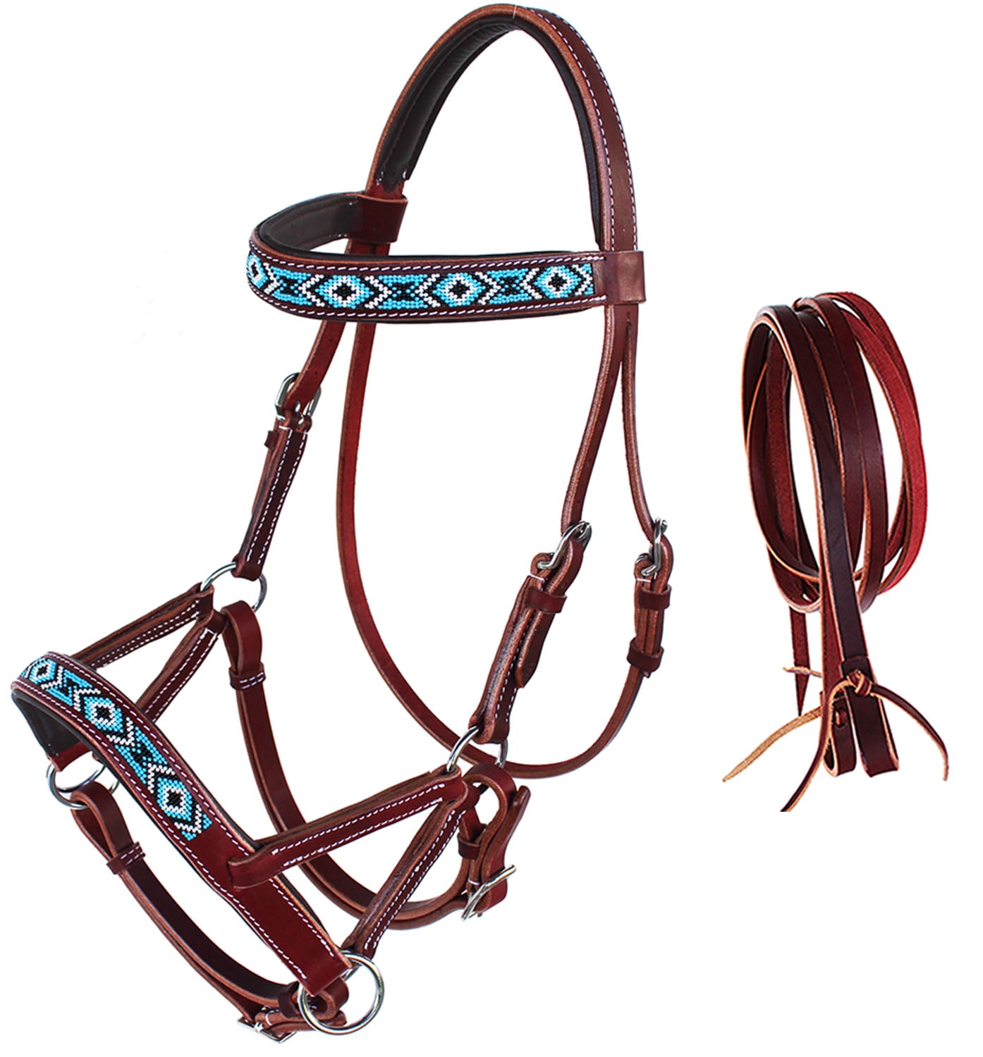ENGLISH WESTERN HORSE LEATHER BITLESS BRIDLE SIDEPULL HALTER REINS