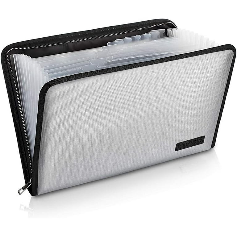 ENGPOW Expanding File Folder Important Document Organizer Fireproof and Waterproof Document Bag with A4 Size 13 Pockets Zipper Closure Non Itchy Silicone Coated Portable Filing Wallet Pouch Silver Wal...