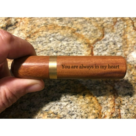 ENGRAVED "You are always in my heart" Natural Rosewood Cremation Urn / Scattering Tube - Fits in Pocket/Purse, Perfect for Travel, TSA Compliant, Very Secure
