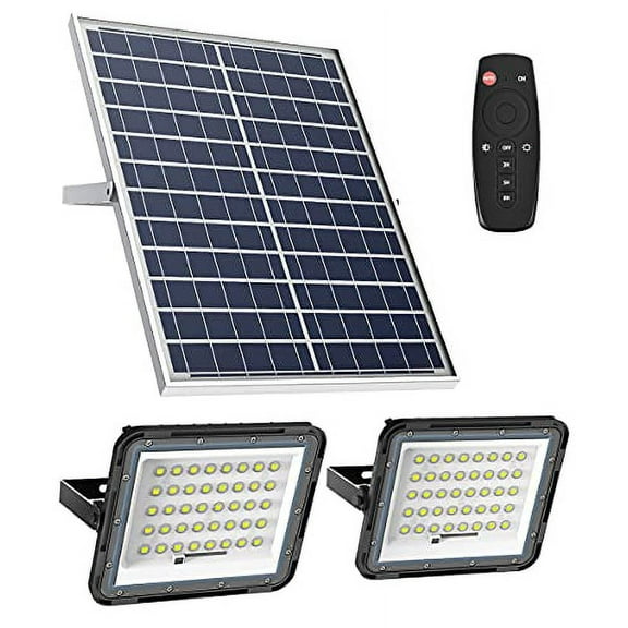 ENGREPO Solar Flood Light Outdoor Auto On/Off Dusk to Dawn with Remote Control 1500LM Dual 80LEDs 6000K Bright White Floodlights Ip65 Waterproof Solar Power Light for Yard, Garden, Shed, Barn.