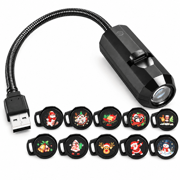 SENGUI Christmas Projector Light with 10 Slides, USB Powered Holiday Projection Lamp, 360 Adjustable Gooseneck, Indoor Wall Ceiling Decor for Home and Parties