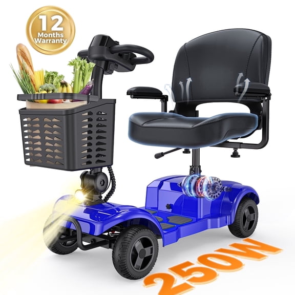 ENGWE 4 Wheels Mobility Scooter for Seniors & Adults , Electric Foldable Mobility Scooter with Rotating Chair Basket Headlights Folding Wheelchair for Short Travel ,Blue