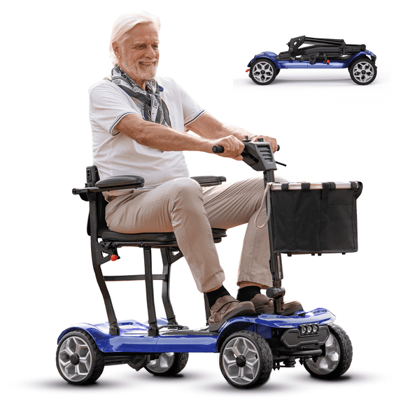 ENGWE 4 Wheel Electric Mobility Scooter for Seniors & Adults Foldable Lightweight Mobility Scooter with Removable Dual Battery 20 Miles Long Range Electric Scooter Powered Wheelchiar for Travel Blue