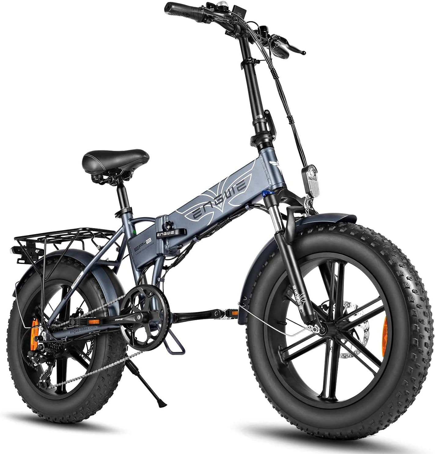 ENGWE Folding Electric Bike for Adults 750W Motor 48V12.8A Battery 20 4.0 Fat  Tire Mountain Beach Snow Bicycles EP-2 Grey 