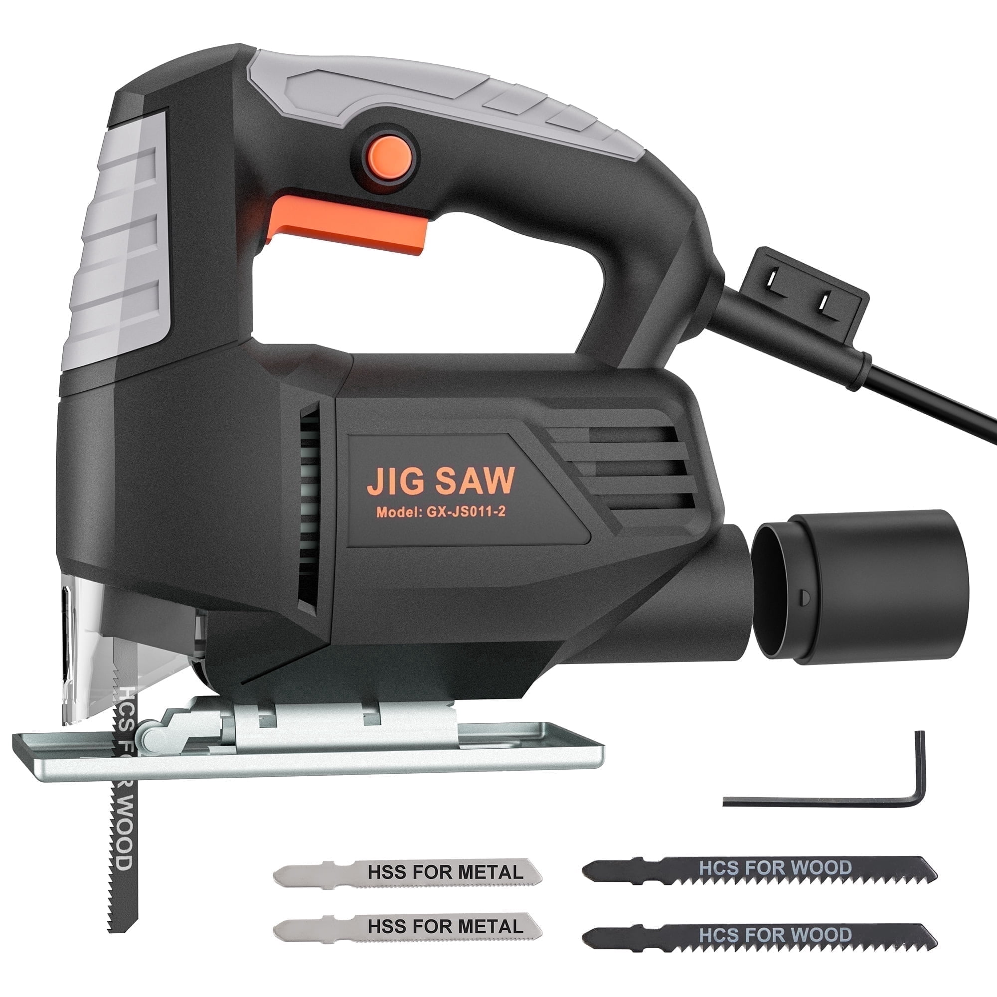 GASKY 3.5 Amp 420W Jigsaw,3000 SPM Jig Saw with 4 Blades & Blade Guard,±45° Bevef Cutting,Dust Blowing for Wood, Metal and Plastic Cutting