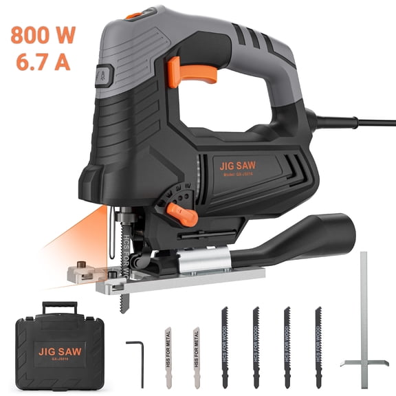 ENGINDOT 800W 120V,6.7A 6 Variable Speed Jigsaw,4 Orbital Power Saw with Laser&LED Light&6 Blades for Wood/Steel/PVC Cutting