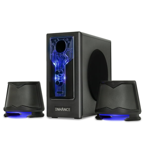 ENHANCE 2.1 High Excursion Computer Speakers with Subwoofer - Blue LED Gaming Speakers