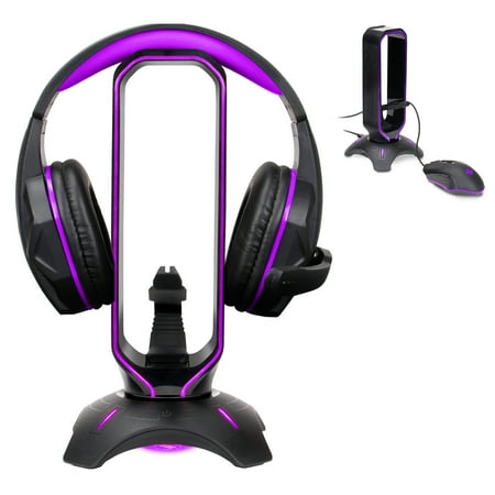 ENHANCE 3-In-1 Headset Stand with Mouse Bungee 2 USB Ports RGB LED Lighting, Black