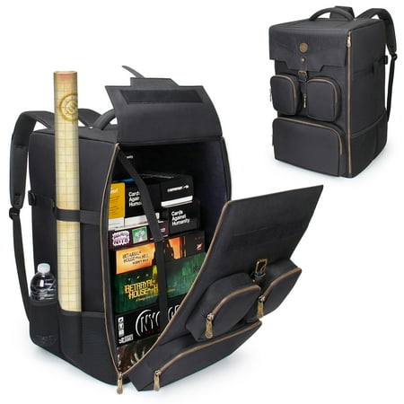 ENHANCE Board Game Backpack with Shoulder Straps, Handle, Pocket for Dice, Game Pieces (Black)