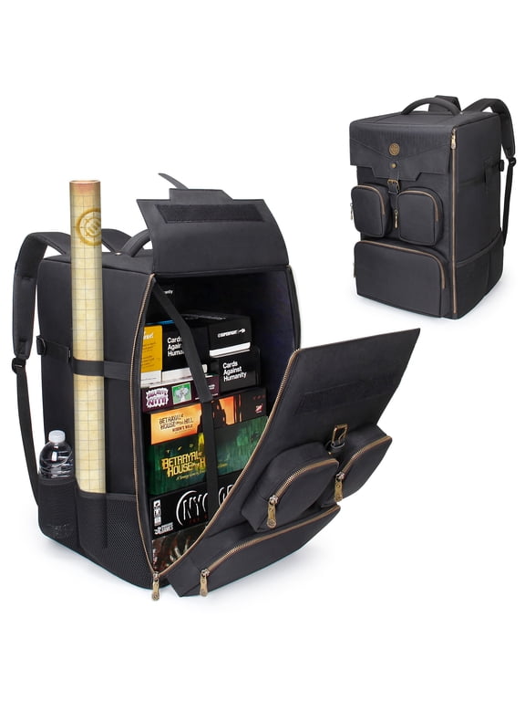 Board Game Backpack with Shoulder Straps, Handle, Pocket for Dice, Game Pieces (Black)
