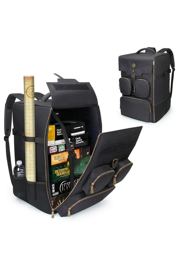 Board Game Backpack with Shoulder Straps, Handle, Pocket for Dice, Game Pieces (Black)