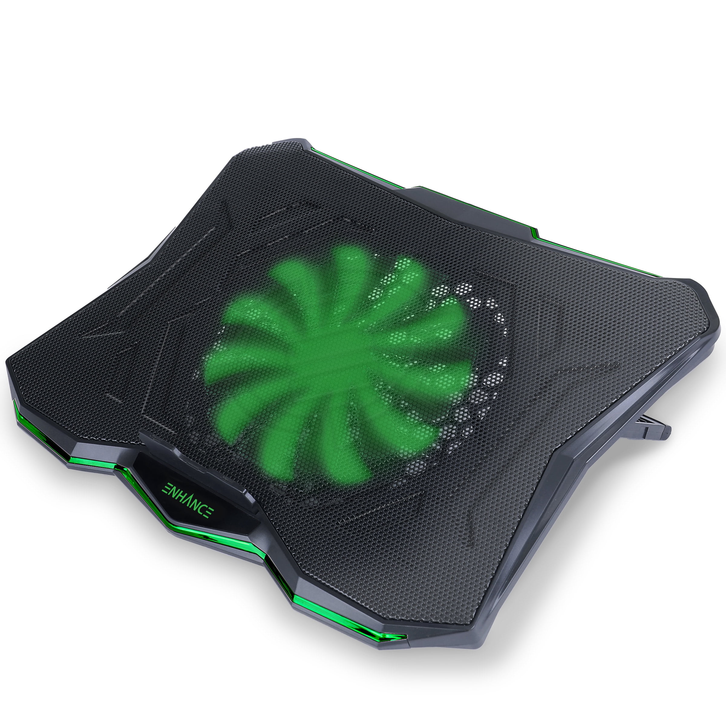ENHANCE Cryogen 5 Gaming Laptop Cooling Pad Stand, Adjustable Height, USB Ports, 800 RPM - Green
