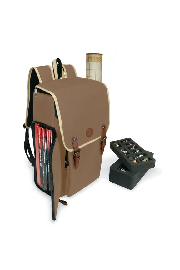 Designer Edition DnD Backpack - Stylish RPG Travel Bag fits 4 Books and Binder (Tan)