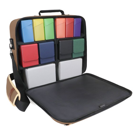 ENHANCE Designer Edition TCG Bag for Deck Boxes MTG, Dice, Playmat - Customizable Dividers (Tan)