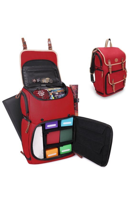 Full-Size Trading Card Storage Box Backpack for Playing Card Case - Card Binder Space, TCG Deck Box Storage, Playmat Holder - Compatible with Magic the Gathering , YuGiOh , Pokemon (Red)