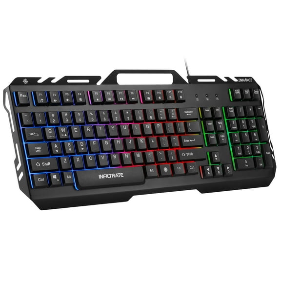 ENHANCE Infiltrate KL2 Membrane Gaming Keyboard - Quiet Keyboard with Multi Color LED Lighting Modes