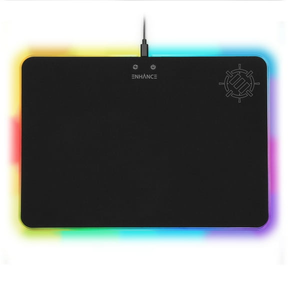 ENHANCE Large LED Gaming Mouse Pad with Fabric Surface - Hard Mouse Mat with 7 RGB Colors & 2 Lighting Effects , Brightness Controls , & Precision Tracking for eSports - Black Fabric