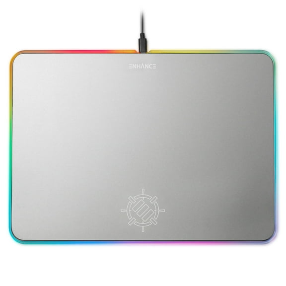 ENHANCE Metal LED Gaming Mouse Pad - Large Aluminum Alloy Surface with Multi-Color Transparent Edges , Non-Slip Rubber Grip , & Sleek Precision Tracking for eSports - Silver