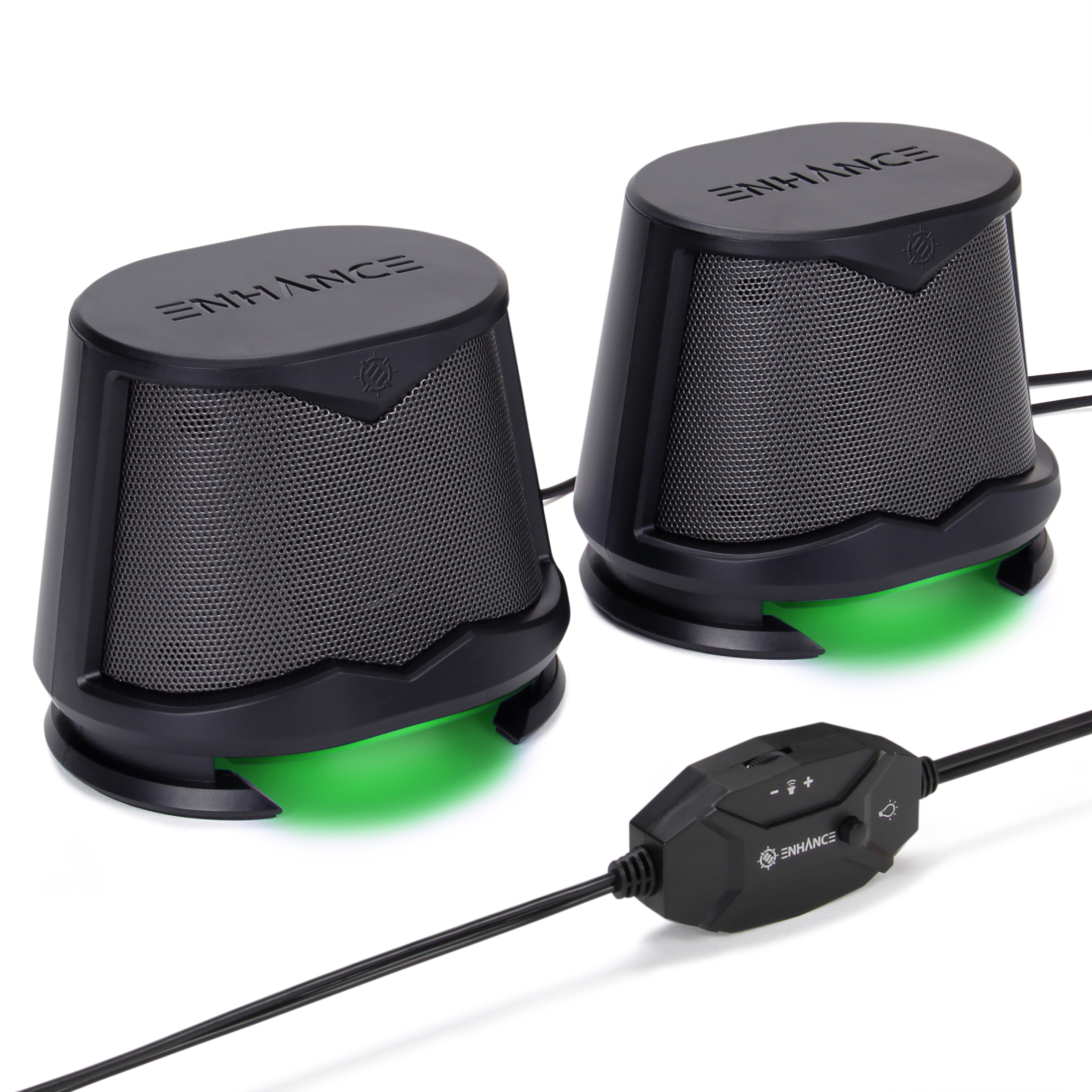 Enhance SB2 USB Powered Computer Speakers – 10W Peak, Green LED Glow Lights