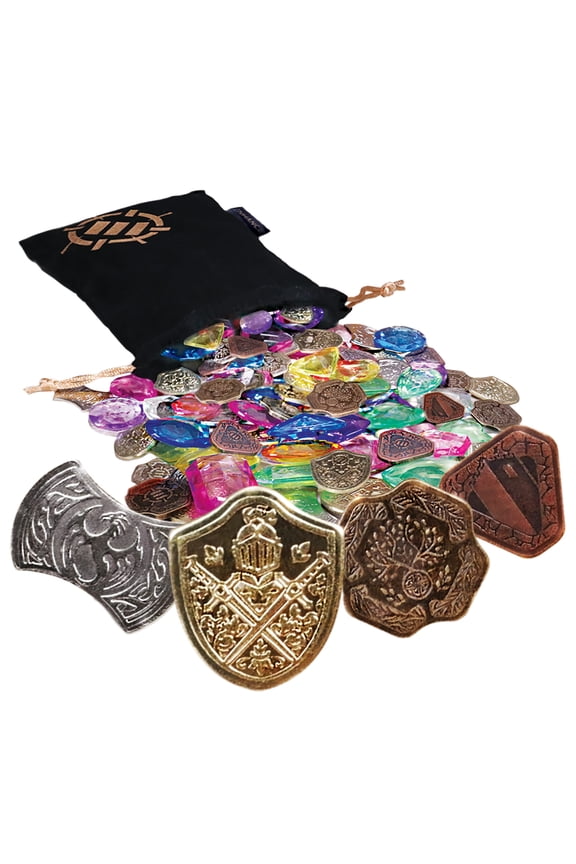 ENHANCE Tabletop Treasure Token Set - 40 MTG Tokens (x10 Each) with Acrylic Gems (40+) and Pouch