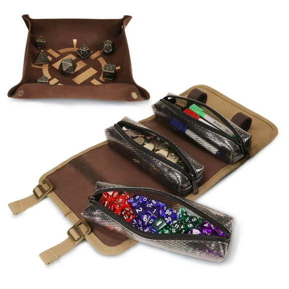 ENHANCE Venture Canvas Dice Roll Case - Dice Case with Removable Dice Tray, 3 Removable Pouches