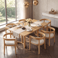 thumbnail image 1 of EHANCIS 7‑Piece Dining Table Set for 6, Rectangular Kitchen Table with 6 Upholstered Barrel‑Back Chairs, Curved Back & Padded Seats, Wood‑Grain Top, for Dining Room, 1 of 9