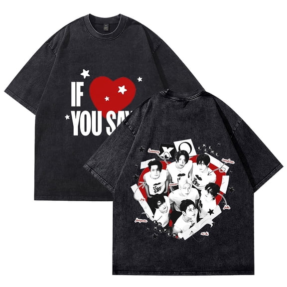ENHYPEN IF YOU SAY T-shirt cotton retro unisex wash T-shirt hip-hop short sleeved T-shirt street wear
