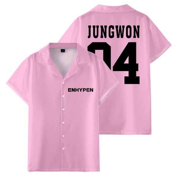 ENHYPEN JUNGWON 04 Merch Shirt Women Men Camp Collar Short Sleeve V-Neck Fashion Shirts