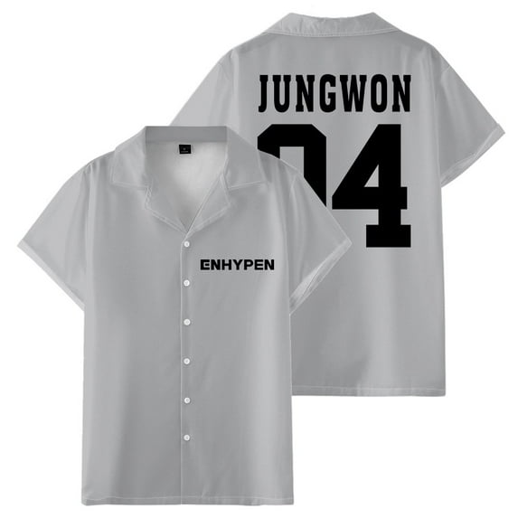 ENHYPEN JUNGWON 04 Merch Shirt Women Men Camp Collar Short Sleeve V-Neck Fashion Shirts