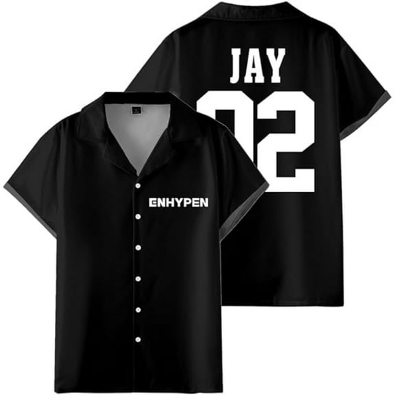 ENHYPEN Jay 02 Merch Shirt Women Men Camp Collar Short Sleeve V-Neck Fashion Shirts
