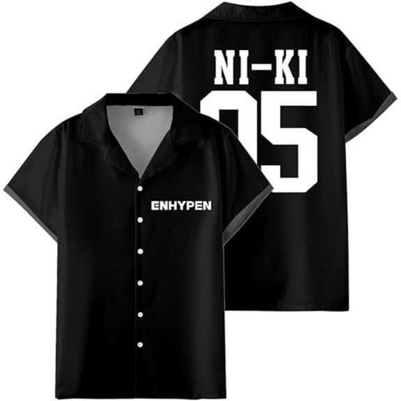 ENHYPEN NI-KI 05 Merch Shirt Women Men Camp Collar Short Sleeve V-Neck Fashion Shirts
