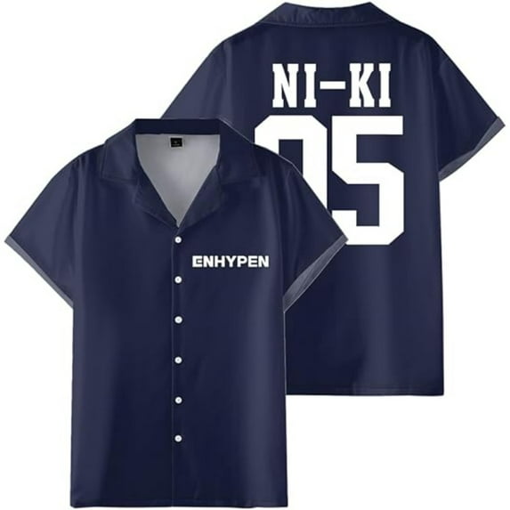 ENHYPEN NI-KI 05 Merch Shirt Women Men Camp Collar Short Sleeve V-Neck Fashion Shirts