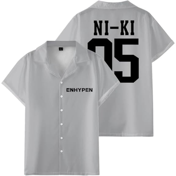 ENHYPEN NI-KI 05 Merch Shirt Women Men Camp Collar Short Sleeve V-Neck Fashion Shirts