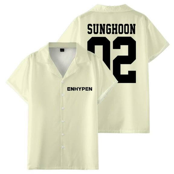 ENHYPEN SUNGHOON 02 Merch Shirt Women Men Camp Collar Short Sleeve V-Neck Fashion Shirts