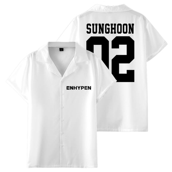 ENHYPEN SUNGHOON 02 Merch Shirt Women Men Camp Collar Short Sleeve V-Neck Fashion Shirts