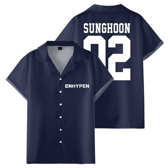 ENHYPEN SUNGHOON 02 Merch Shirt Women Men Camp Collar Short Sleeve V-Neck Fashion Shirts