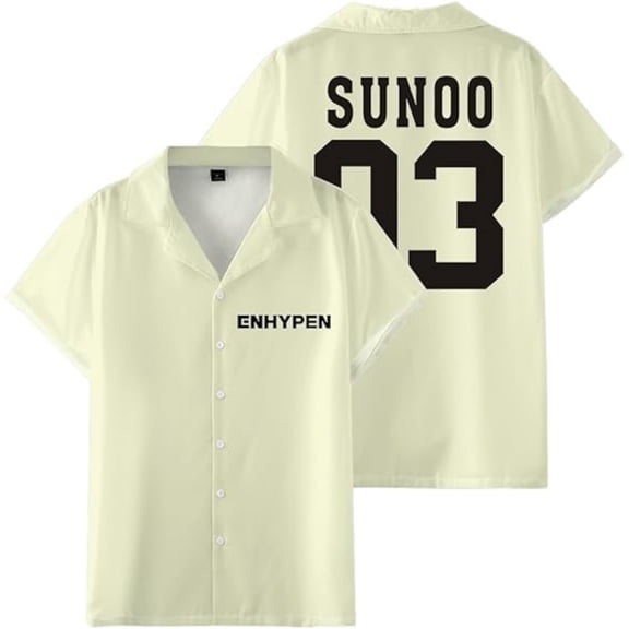 ENHYPEN SUNOO 03 Merch Shirt Women Men Camp Collar Short Sleeve V-Neck Fashion Shirts