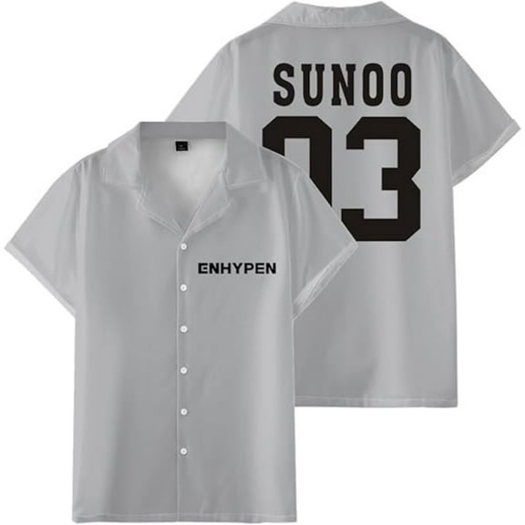 ENHYPEN SUNOO 03 Merch Shirt Women Men Camp Collar Short Sleeve V-Neck Fashion Shirts