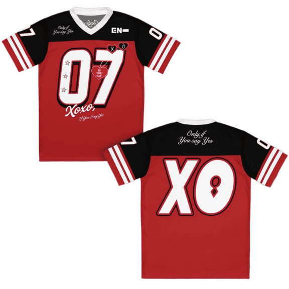 ENHYPEN XO "Only If You Say Yes" Fan Exclusive! Y2K Hip-Hop V-Neck Short Sleeve Jersey, Unisex Sporty Tops