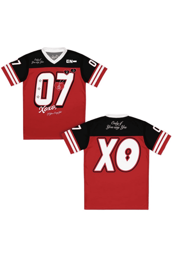 ENHYPEN XO "Only If You Say Yes" Fan Exclusive! Y2K Hip-Hop V-Neck Short Sleeve Jersey, Unisex Sporty Tops