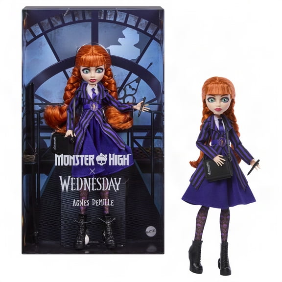 Monster High x Wednesday Collectible Doll,Agnes DeMille with Purple Uniform and Accessories
