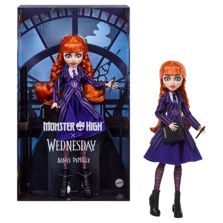 Monster High x Wednesday Collectible Doll, Agnes DeMille with Purple Uniform and Accessories