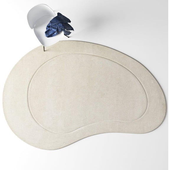 ENIGMA RUGS AND CARPETS Hand Tufted White Kidney Shaped Wool Area Rug 4 x 6 Ft Soft Plush Modern Organic Indoor Carpet for Living Room Bedroom Nursery Home Décor