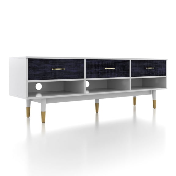 ENITIAL STAR Fabiano 3-Drawer and 3-Shelf Solid Wood 70" TV Stand, Rustic Navy Blue