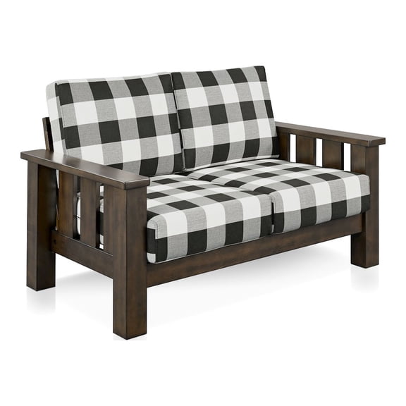 ENITIAL STAR Gavik Modern 2-Piece Solid Wood Frame Upholstery Living Room Set, Dark Walnut