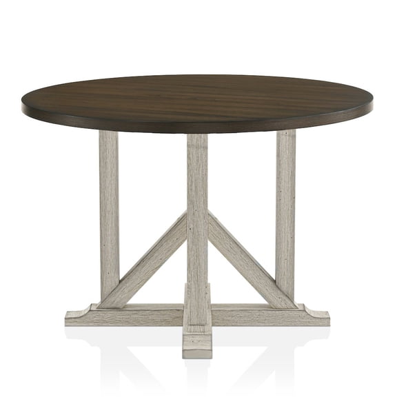 ENITIAL STAR Kadda Farmhouse Wood Round Dining Table in Antique White and Dark Oak
